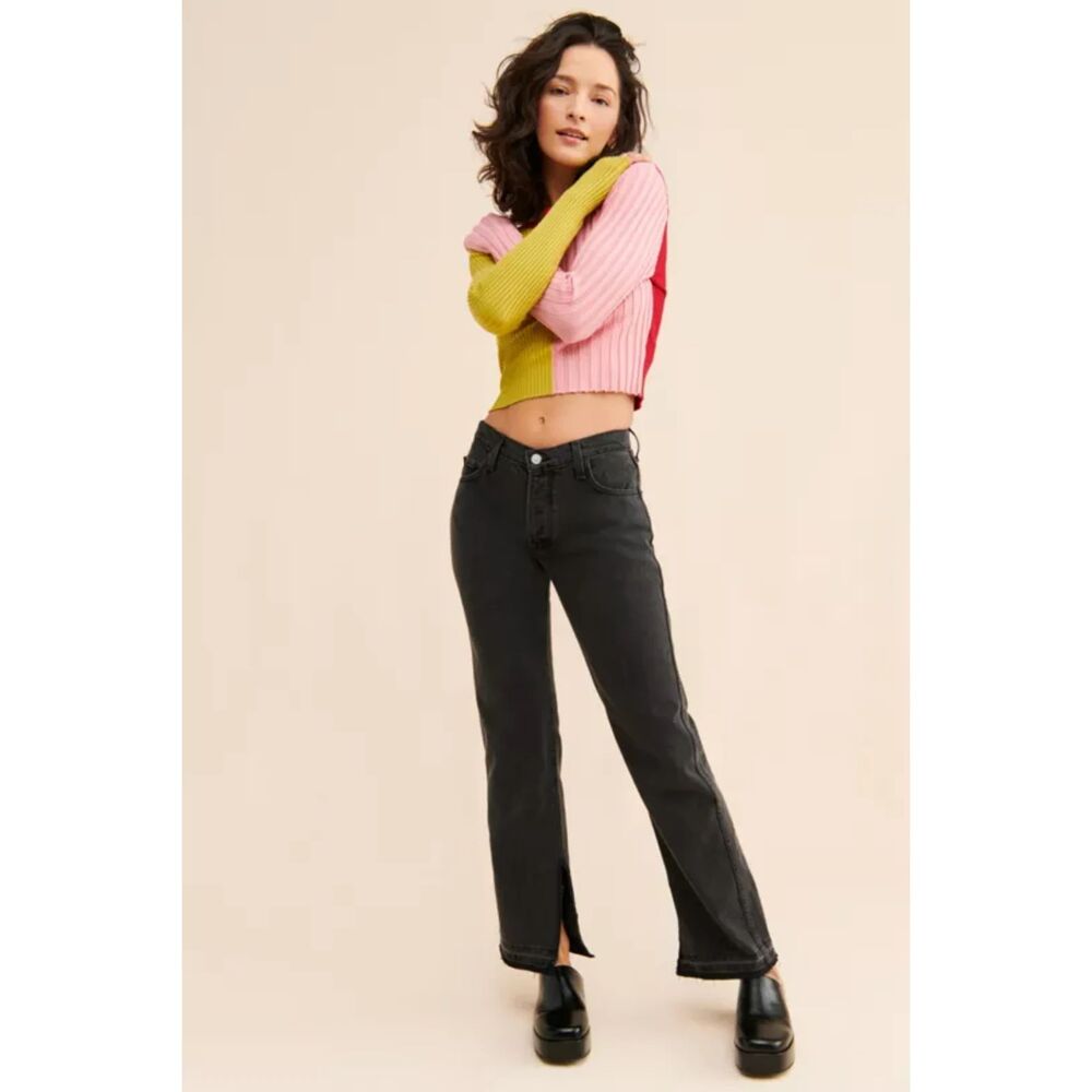 LISA SAYS GAH Womens Jeans Size 10 Charcoal Wash Straight Ankle Slit ELLIS
